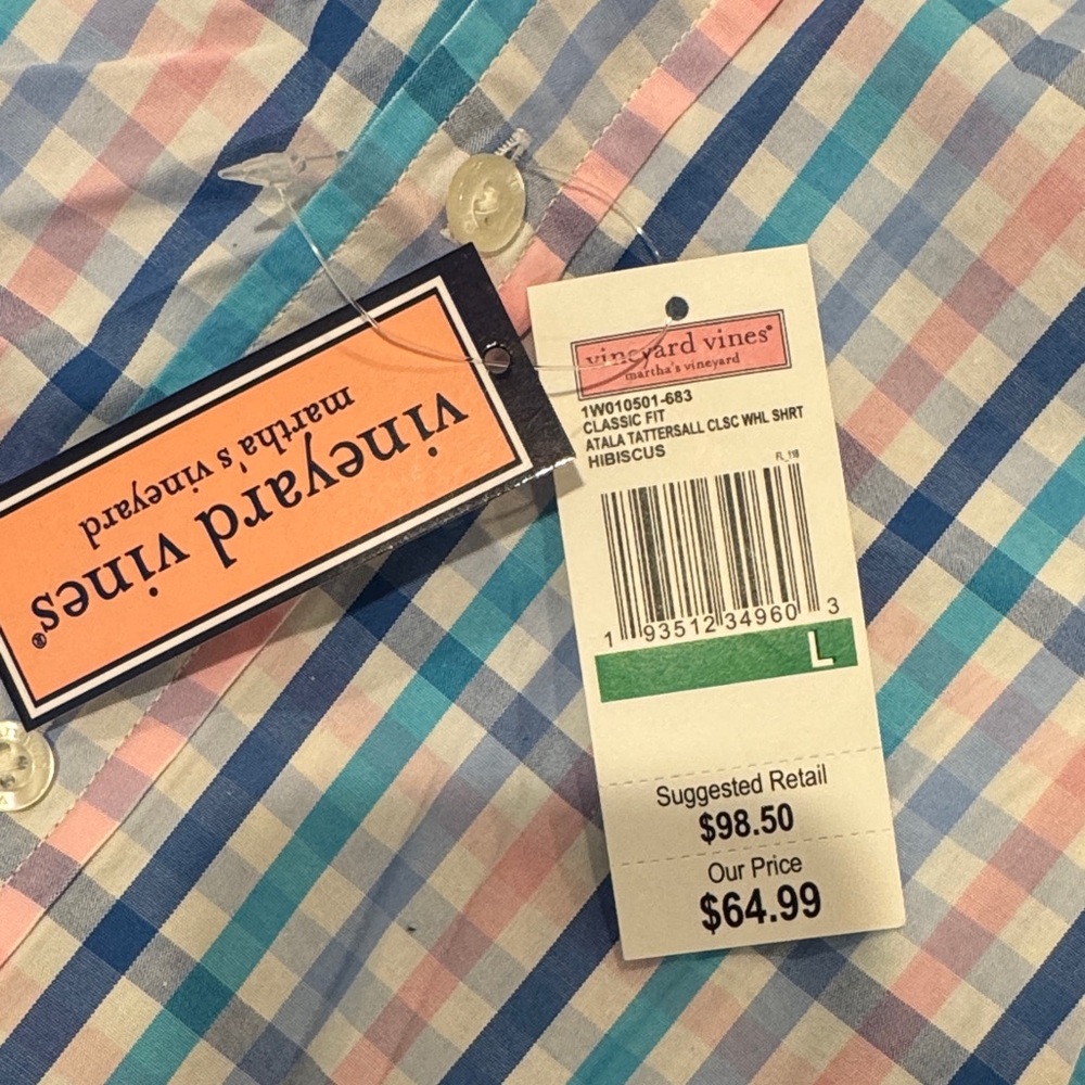 Vineyard Vines Men's Casual Blue and Pink Check Shirt - Picture 2 of 3